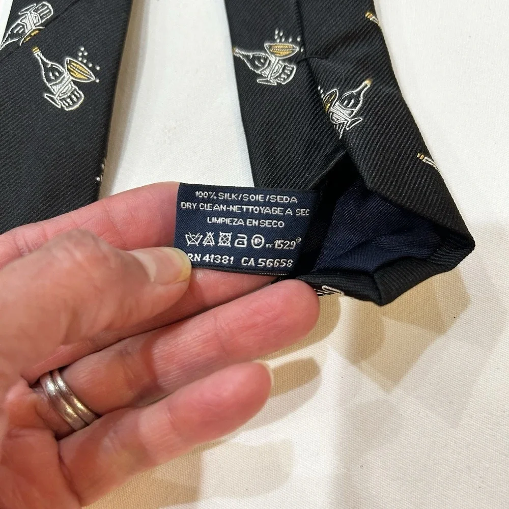 Polo Celebration Neck Tie Champagne Glass 2014 Black Gold Preppy Party New Years